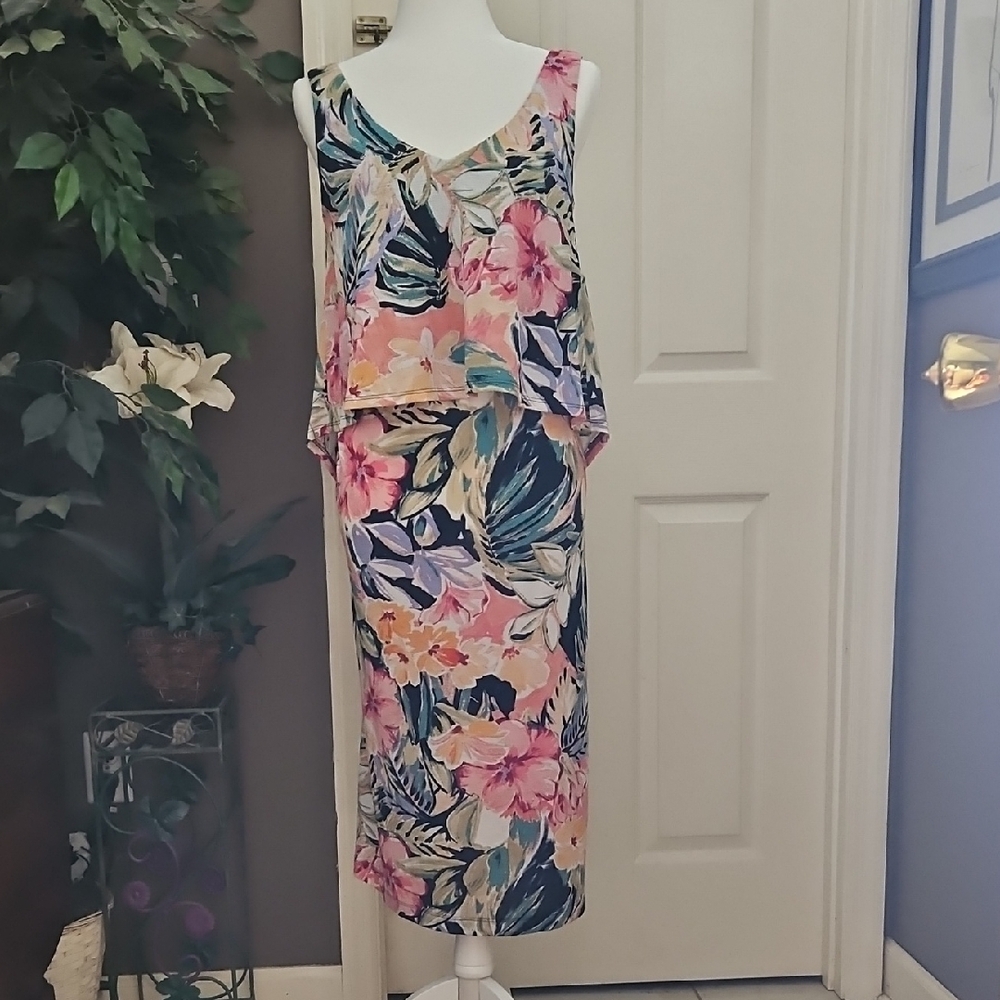 Vibrant Floral Sleeveless V-Neck Midi Dress
